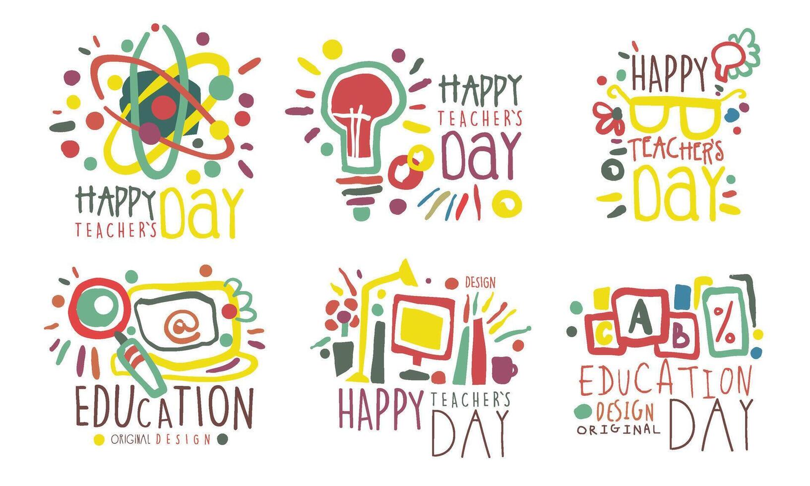 Set of outline drawings with lettering for the celebration of teacher s day. illustration. vector