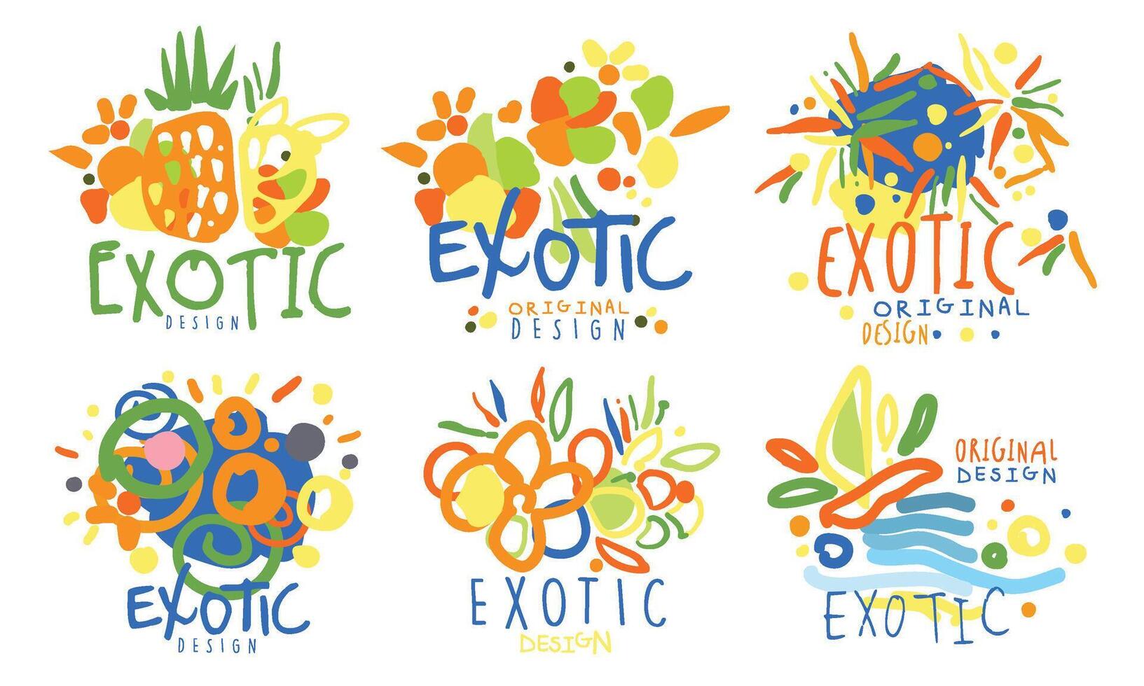 Set of abstract logos for exotic countries. illustration. vector