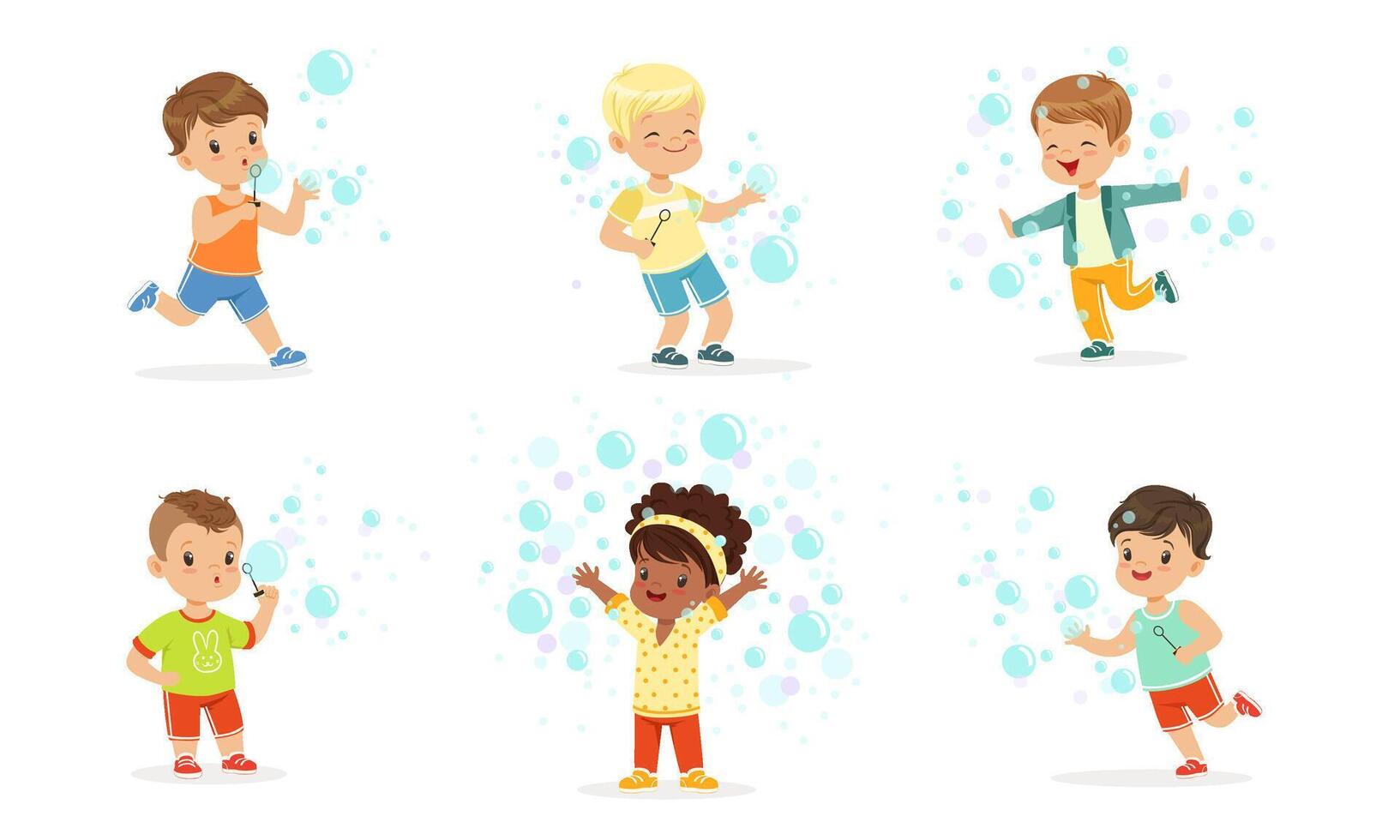 Children play with soap bubbles. illustration. vector