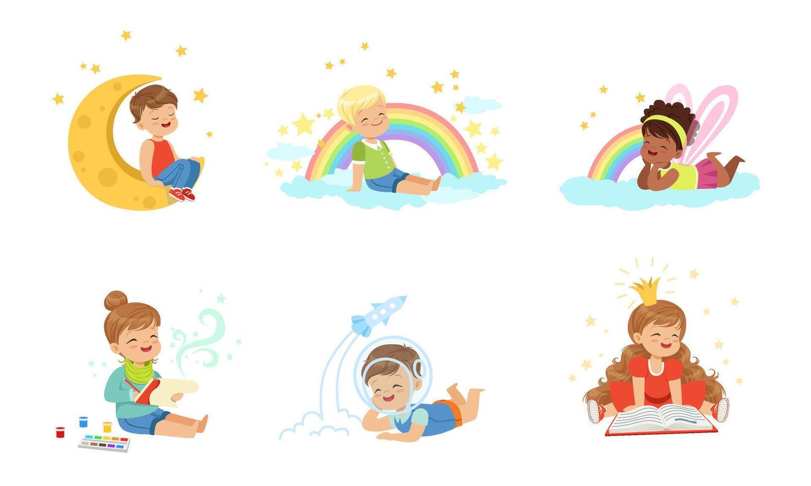 Toddlers and magical dreams. illustration on White Background. vector