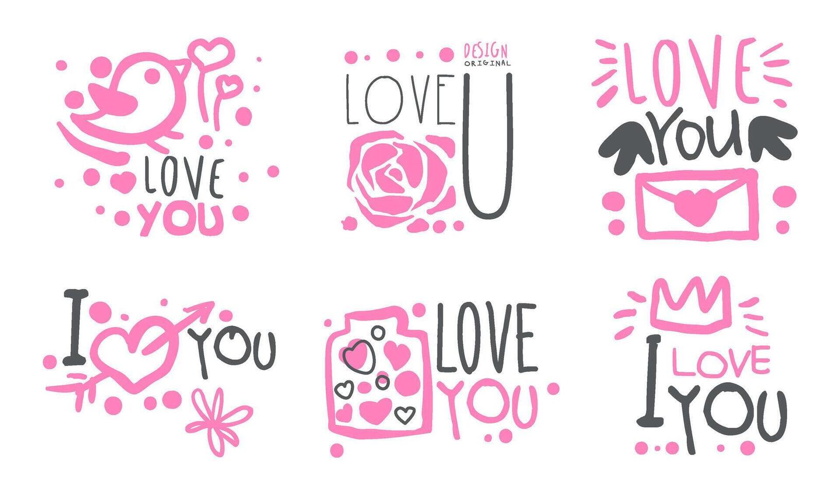 Lettering with silhouettes on the theme of declaration of love. illustration. vector
