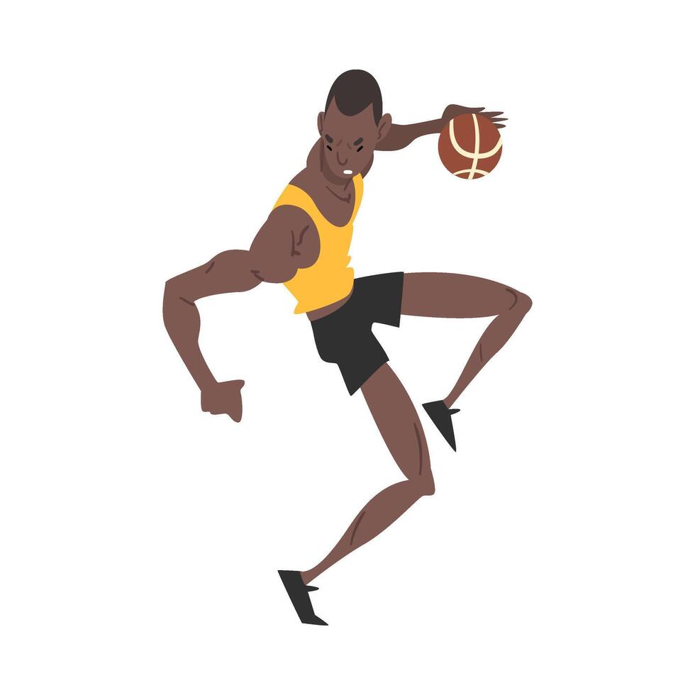 Male African American Basketball Player, Professional Sportsman Character, Active Sport Lifestyle Illustration vector