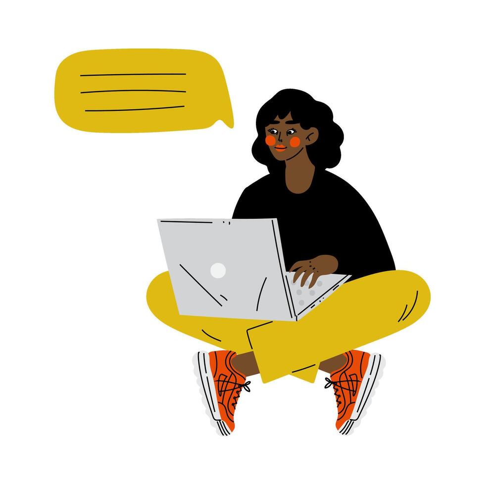 Young Woman Using Laptop Computer Messenger Application, Girl Chatting Online Illustration vector