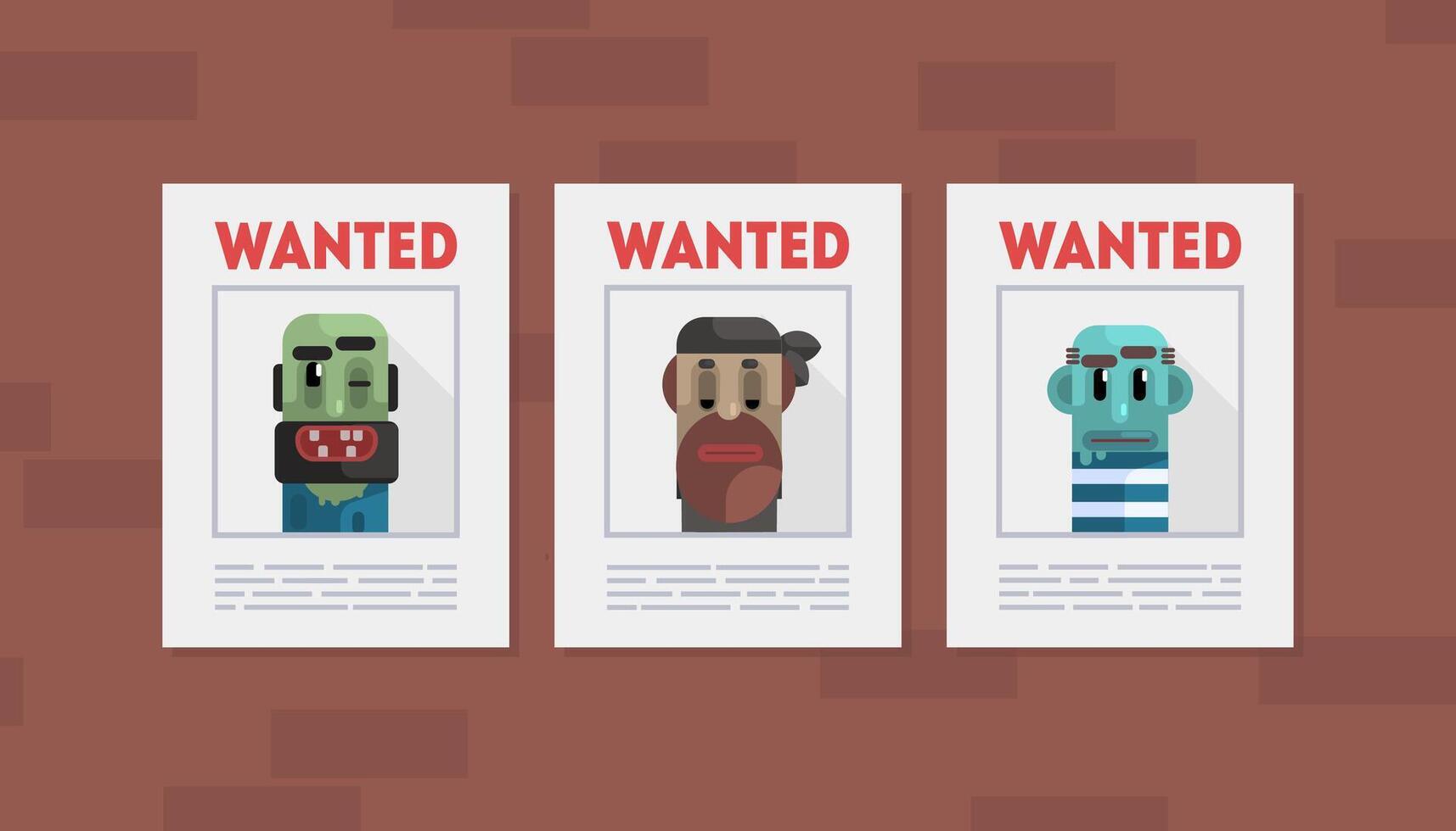Wanted Criminals Banner Template, Placards with Arrested Men Photos Illustration vector