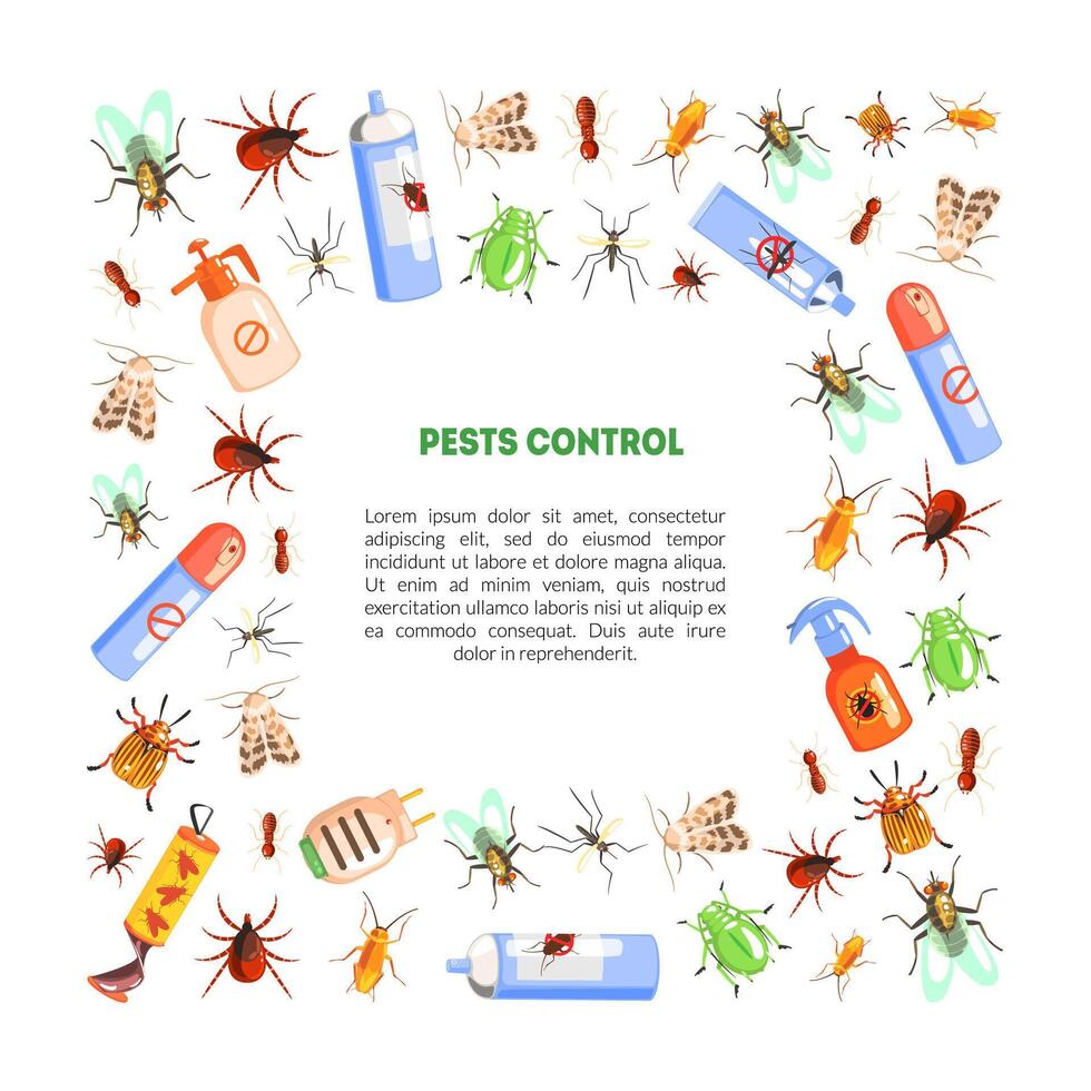 Pest Control Banner Template with Space for Text with Harmful Insects and Insecticides Illustration vector