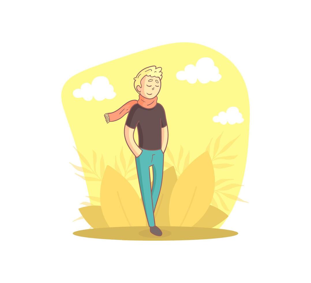 Guy Walking in the Park, Person Enjoying Beautiful Nature Illustration vector