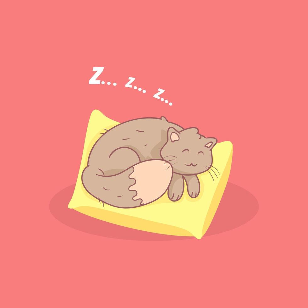 Cute Adorable Grey Cat Sleeping on a Pillow Illustration vector