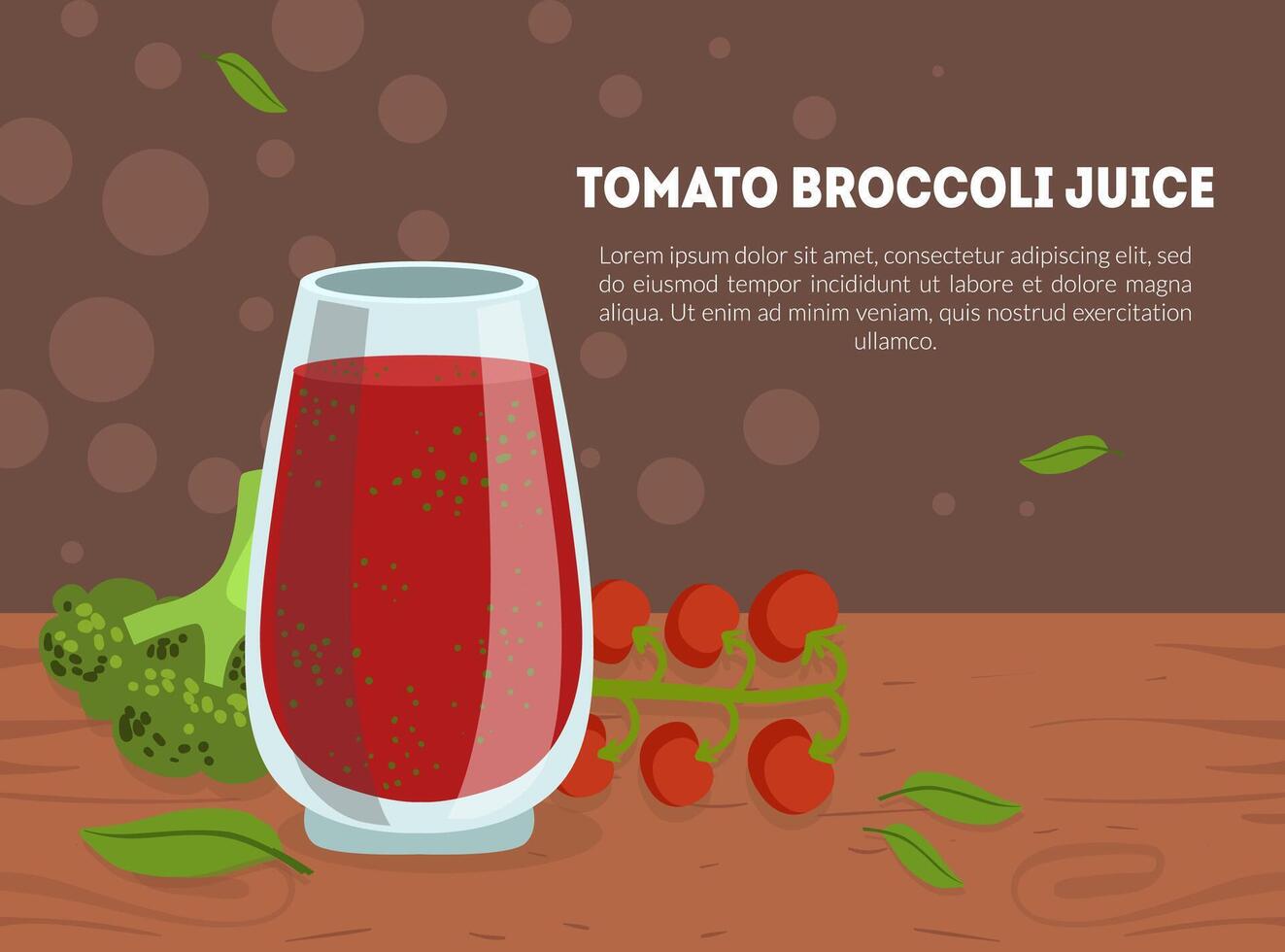 Tomato and Broccoli Juice Banner Template with Space for Text, Fresh Detox Smoothie Illustration vector