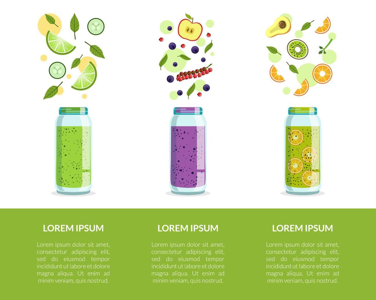Detox Drinks Banner Template with Fresh Smoothies and Space for Text Illustration vector