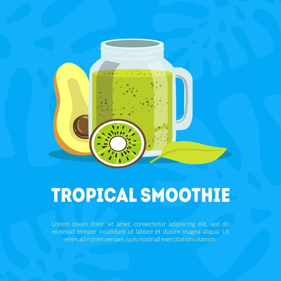 Detox Tropical Smoothie Banner Template with Fresh Fruit Drink and Space for Text Illustration vector
