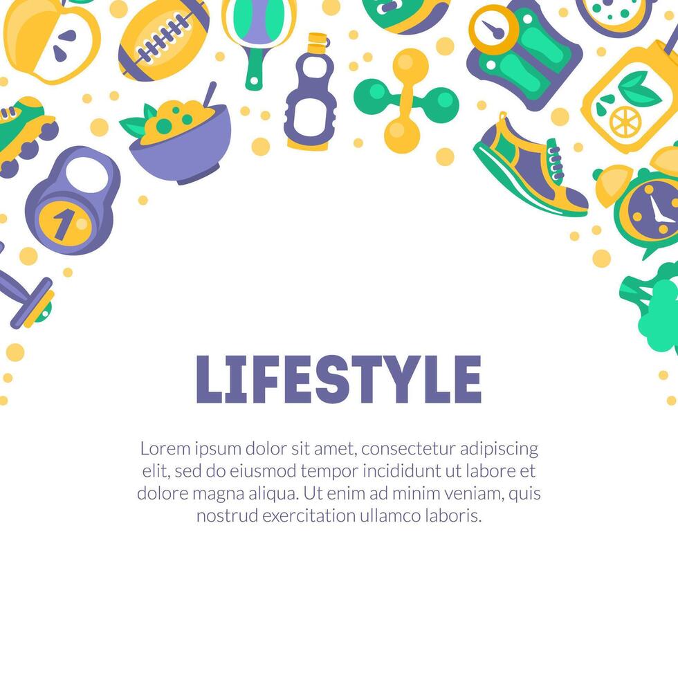 Healthy Lifestyle Banner Template with Sports Equipment and Space for Text Illustration vector
