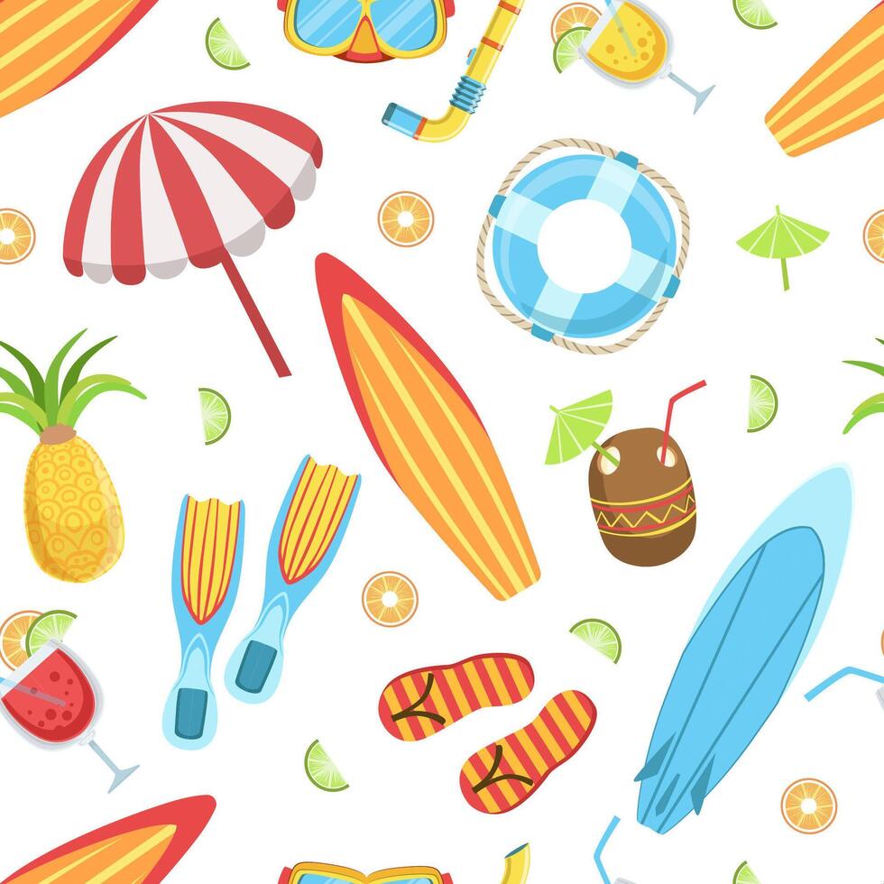 Summer Time Seamless Pattern, Tropical Beach Elements, Can Be Used Fabric Wrapping Paper, Website Wallpapers, Illustration vector