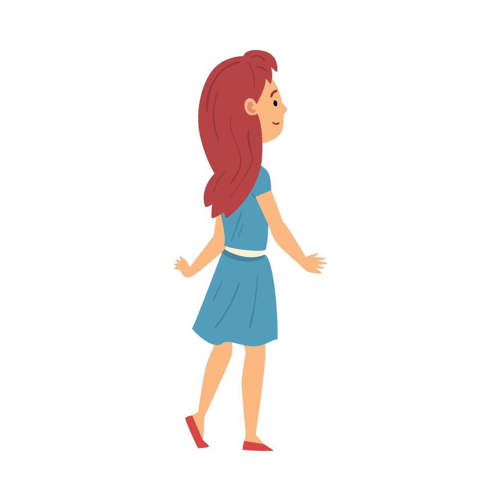 Cute Girl Student, View from Behind Cartoon Illustration vector