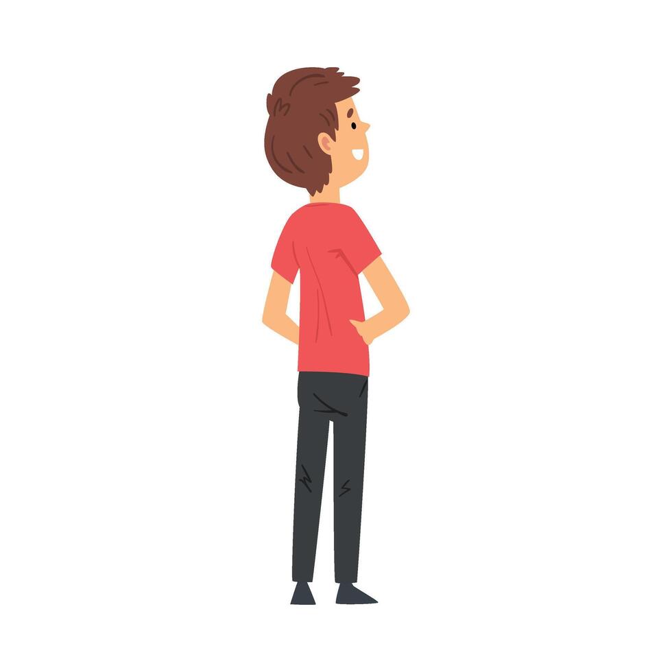 Cute Boy Student, View from Behind Cartoon Illustration vector