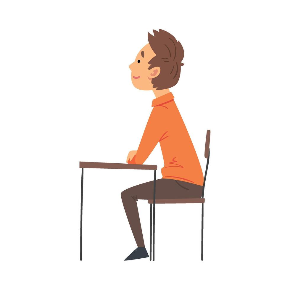 Boy Student Sitting at the Desk in Classroom and Attentively Listening Illustration vector