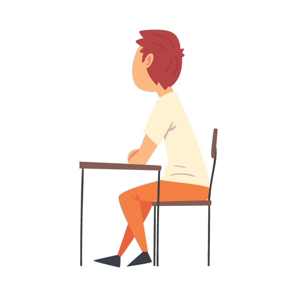 Cute Boy Student Sitting at the Desk in Classroom, Side View Illustration vector