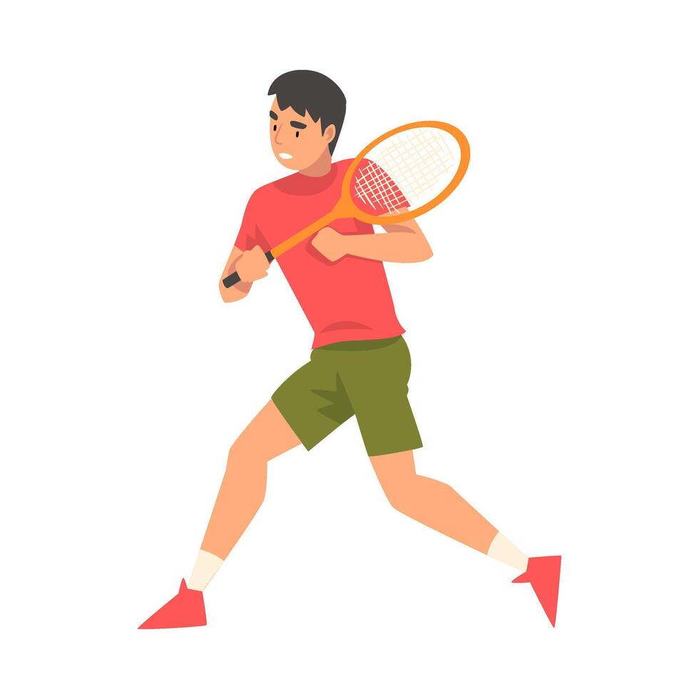 Tennis Player with Racket, Athlete Character in Uniform Running Illustration vector