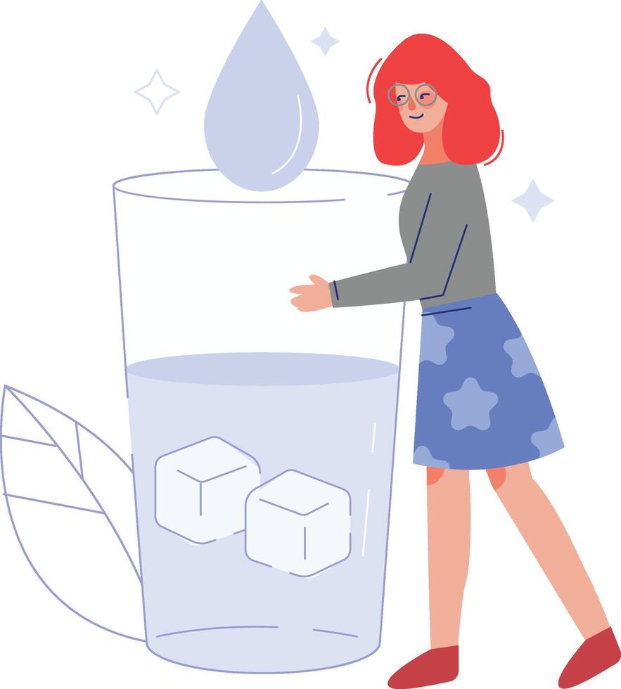 Young Woman Drinking Fresh Clean Water from Big Glass to Keep Body Healthy Illustration vector