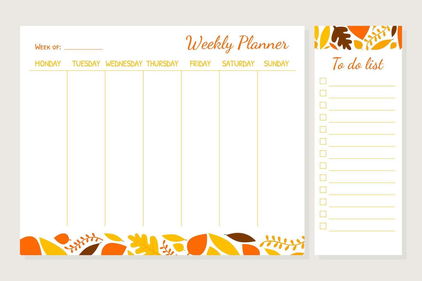 Weekly Planner Template, Organizer and Schedule with Place for Notes and To Do List Illustration vector
