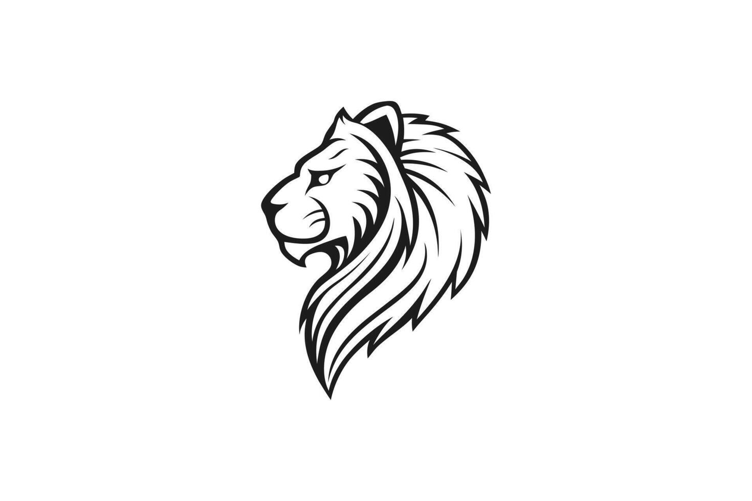 A stylized bold and striking black and white, illustration of a lion's head vector