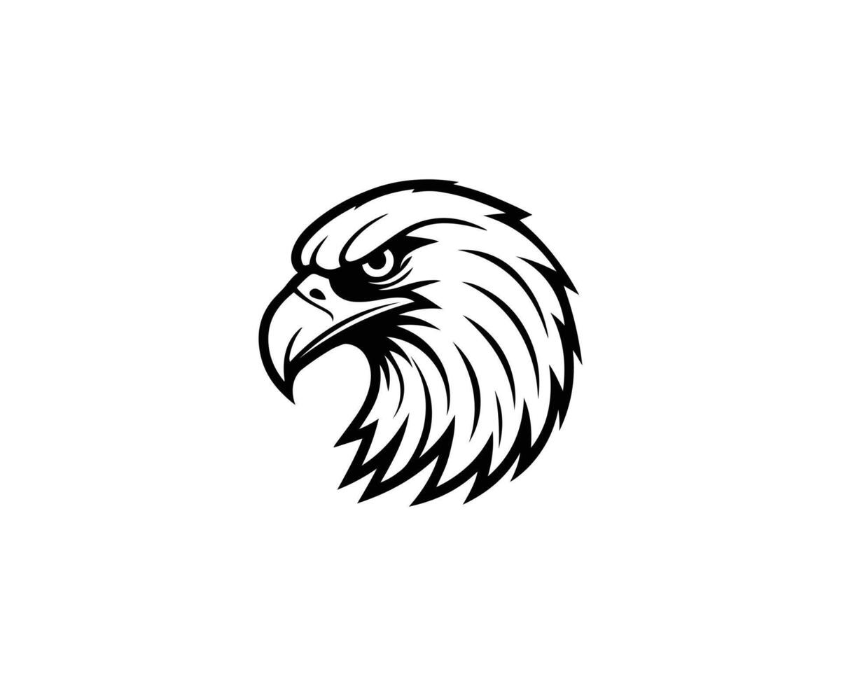 A black and white, stylized illustration of an eagle head vector