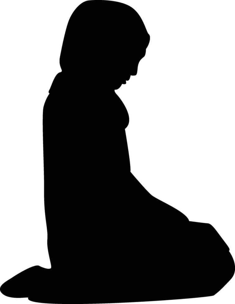 Silhouette of Muslim Woman Praying Isolated on White Background vector