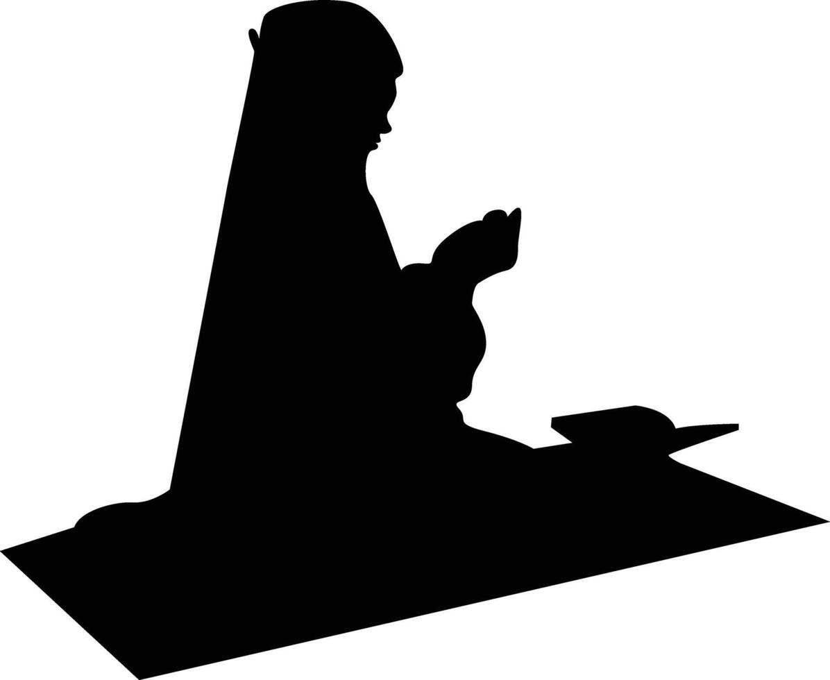 Silhouette of Muslim Woman Praying on White Background vector