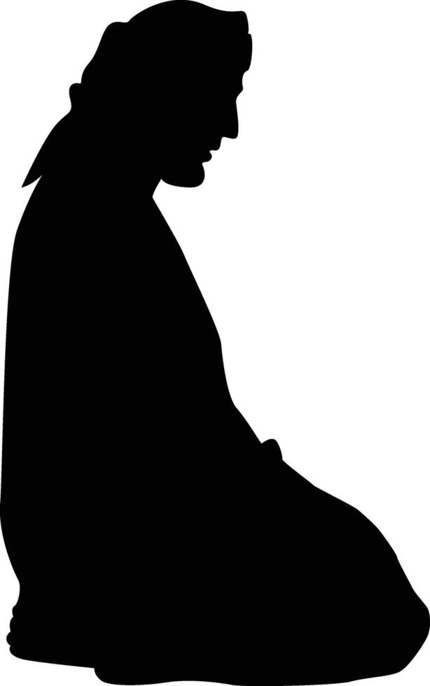 Silhouette of Muslim Male Praying Isolated on White Background vector