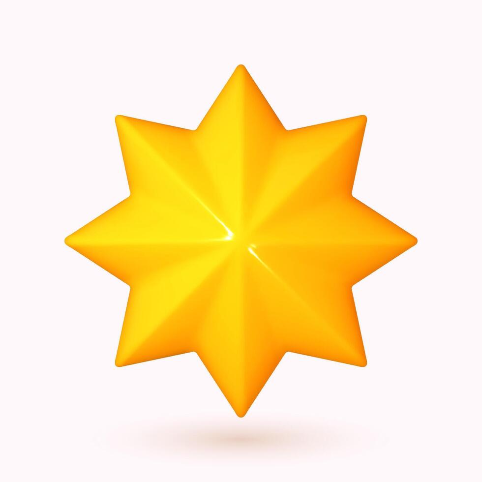 Yellow star icon 3D cartoon style, isolated on a white background. Design illustration vector