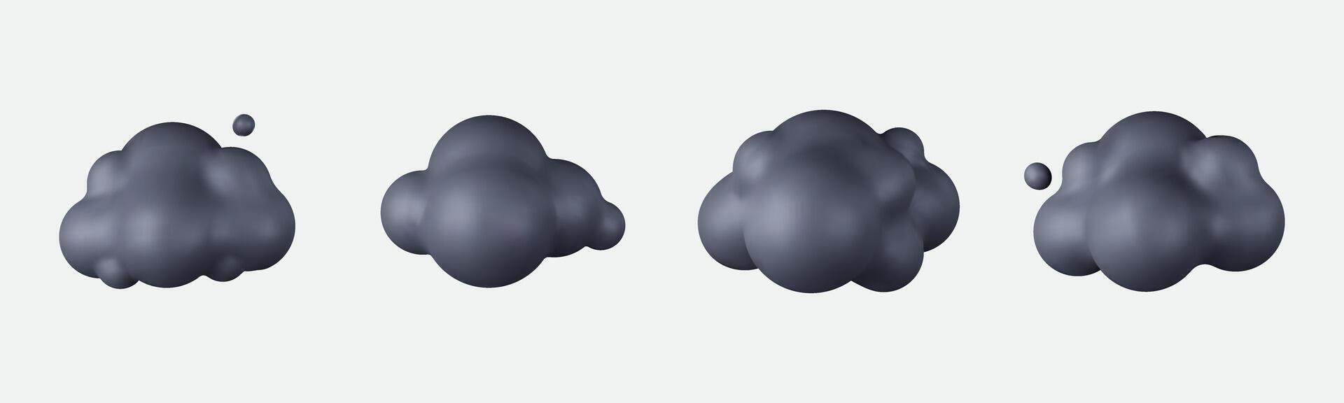 3D Cartoon clouds in dark. Soft, Puffy Cumulus Shapes in a Fun Style. vector