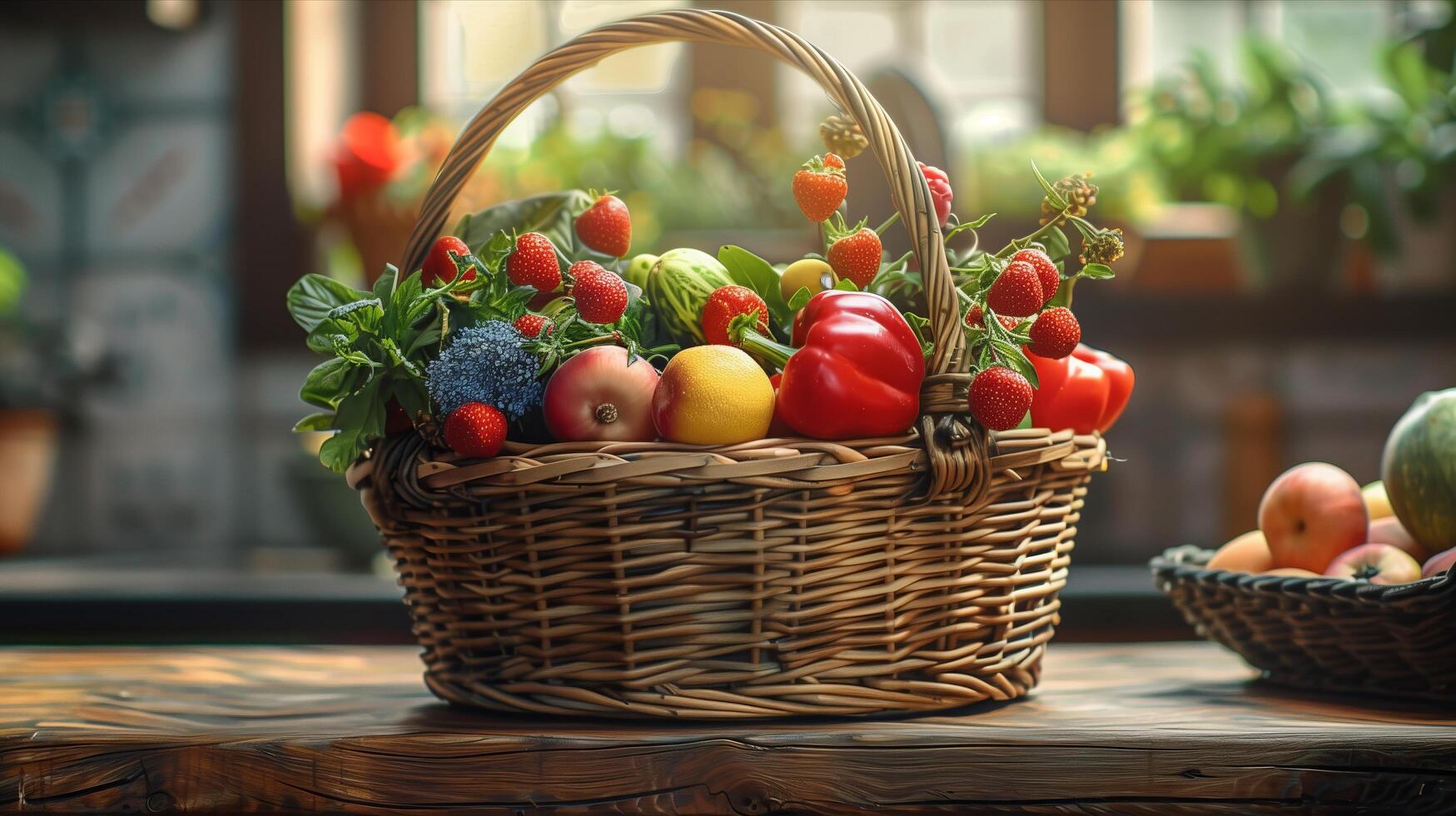 A basket filled with fresh fruits and vegetables photo