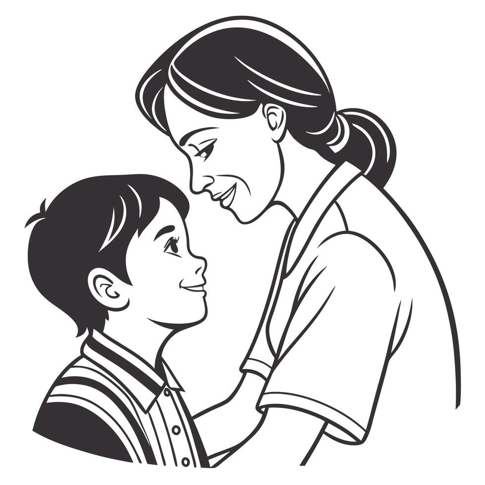 Black And White Hand drawn mother with baby card design vector