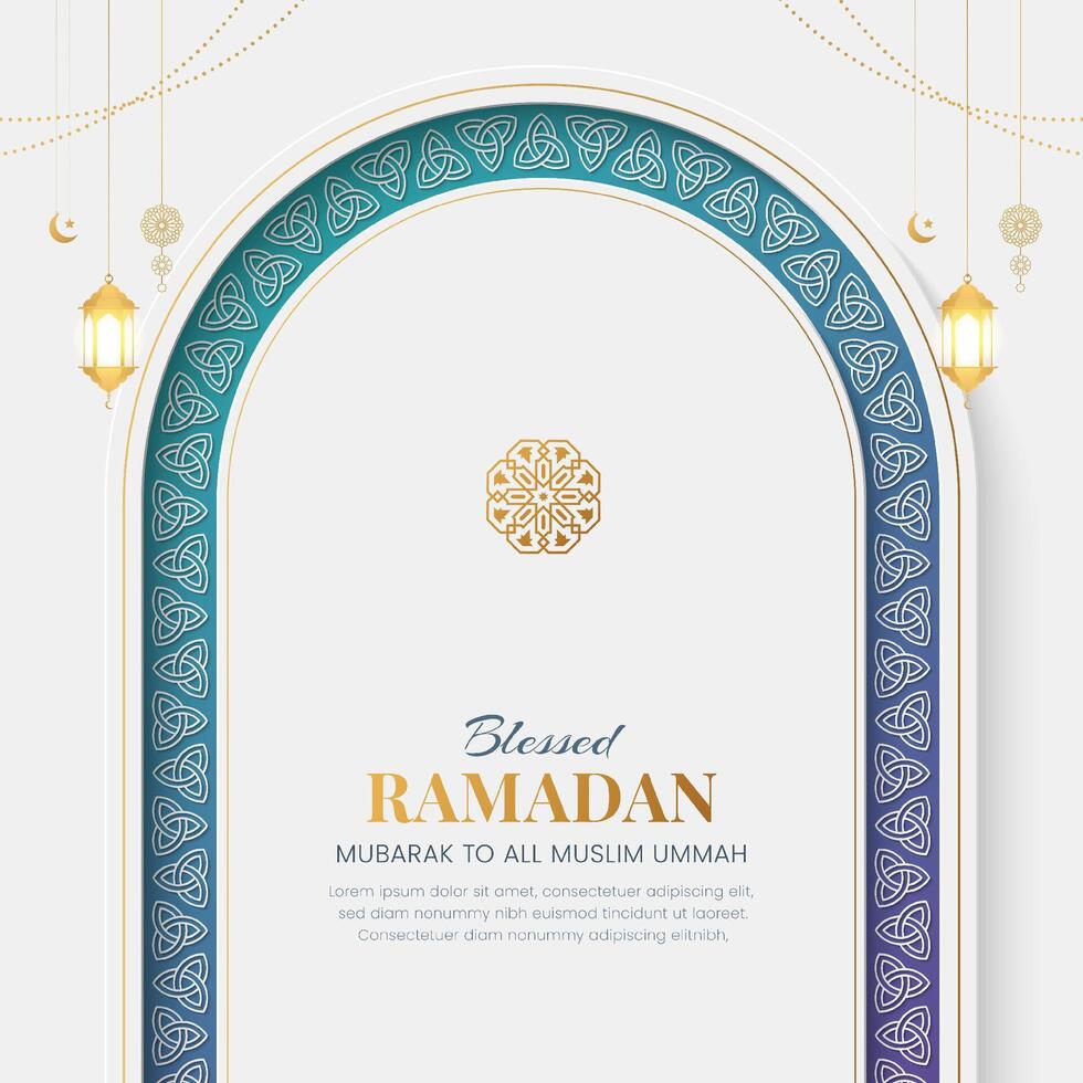 Ramadan Kareem ornamental greeting card with decorative arch frame vector