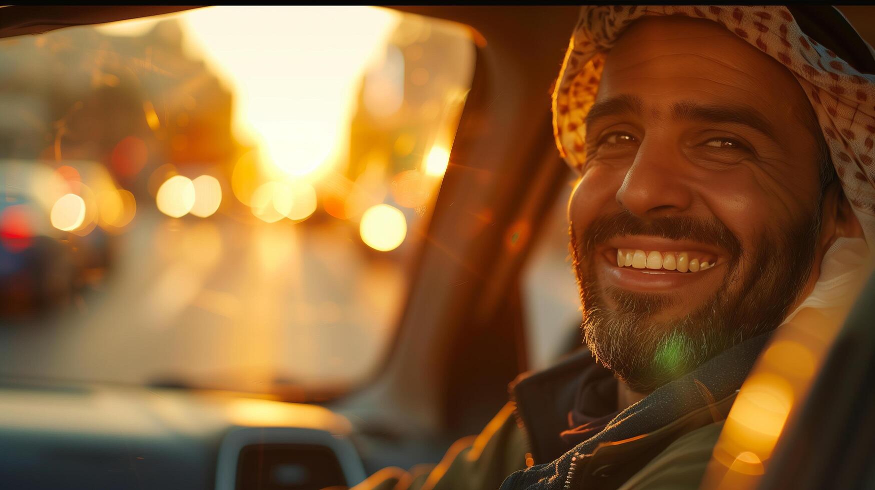 A man smiling in a car photo