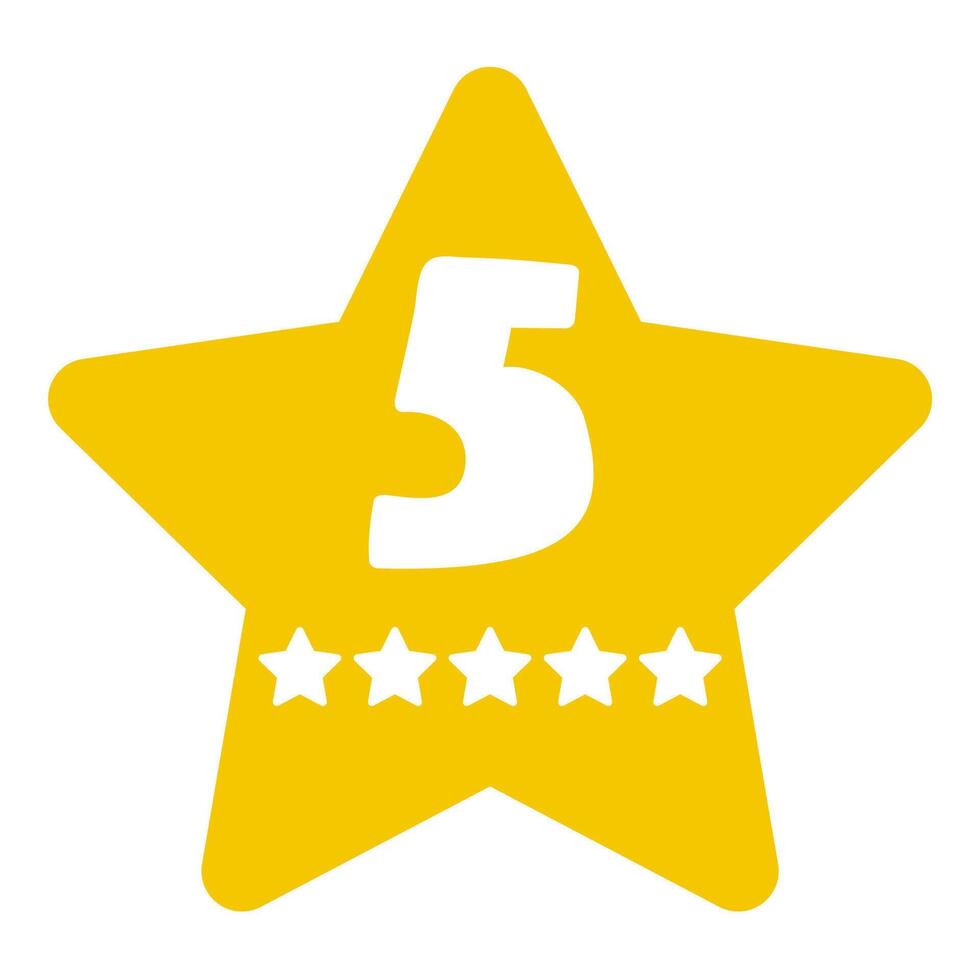 Yellow star with number 5. Hand drawn badge. Illustration on white background. vector