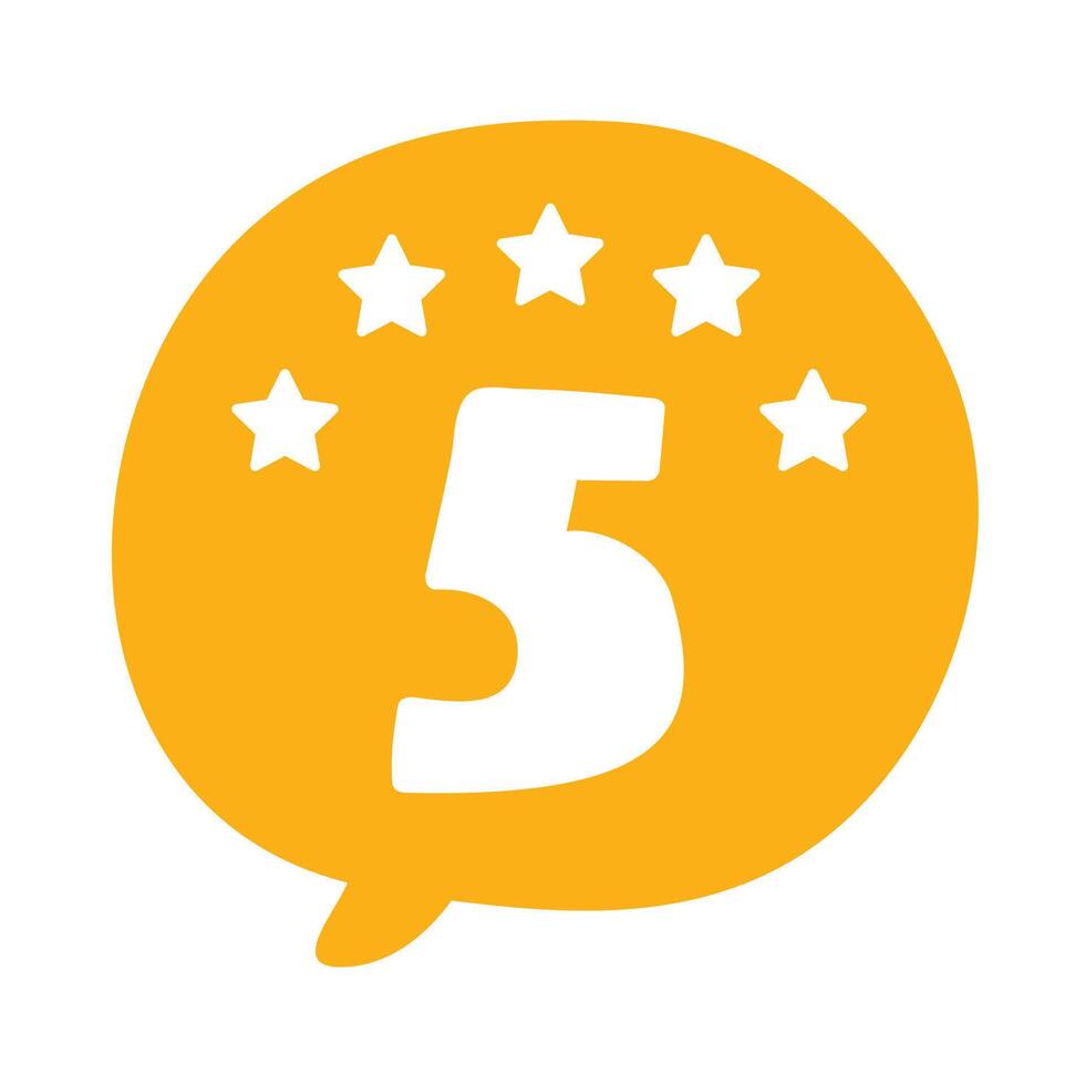 Yellow speech bubble with number 5. Badge. Illustration on white background. vector