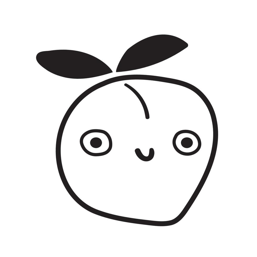 Funny peach. Fruit. Cute smiling character. Outline illustration on white background. vector