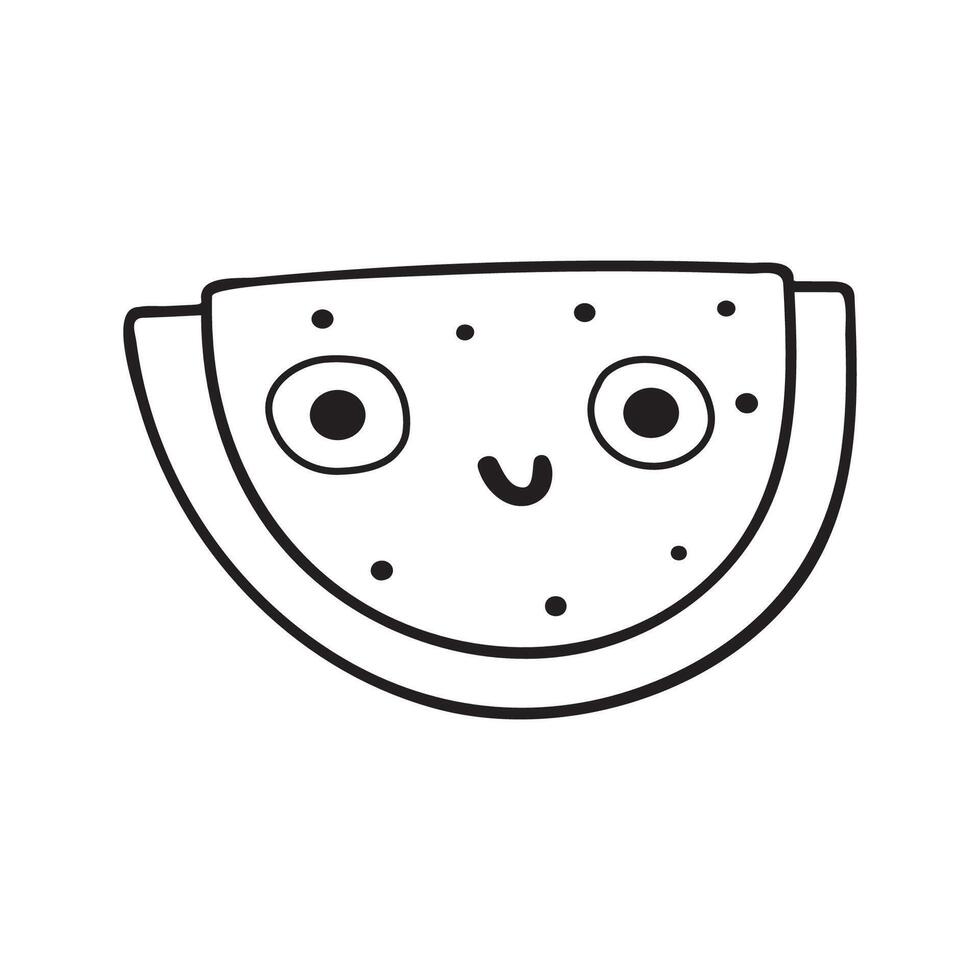 Funny watermelon. Fruit. Smiling character outline illustration on white background. vector