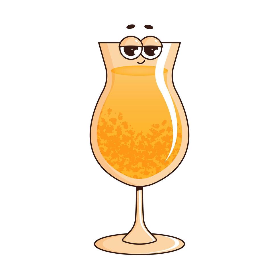 Retro groovy character cocktail. Funky alcoholic or nonalcoholic drink. Vintage illustration 70s style on whitet background for label, print, poster vector