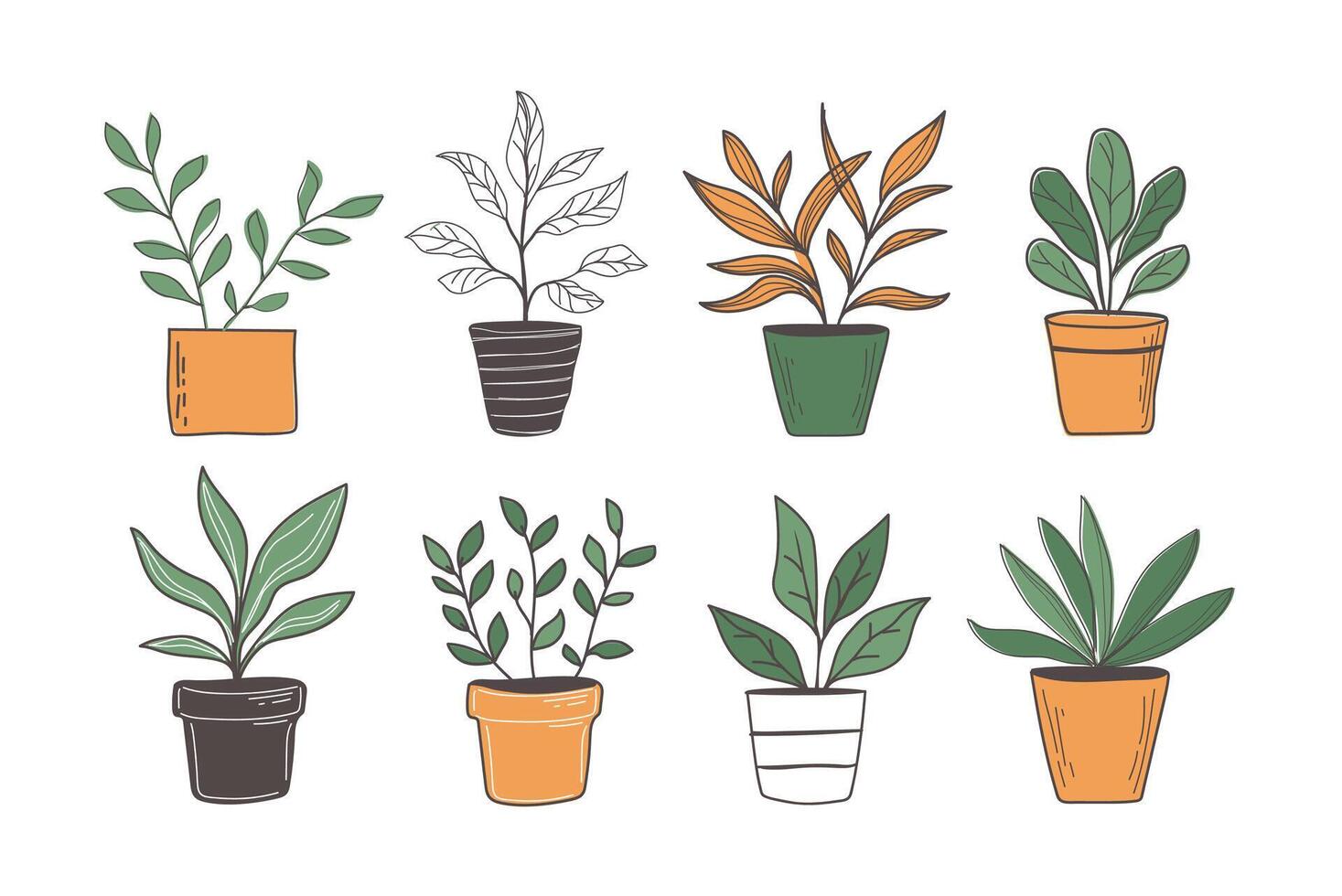 set of hand drawn plant in pot vector