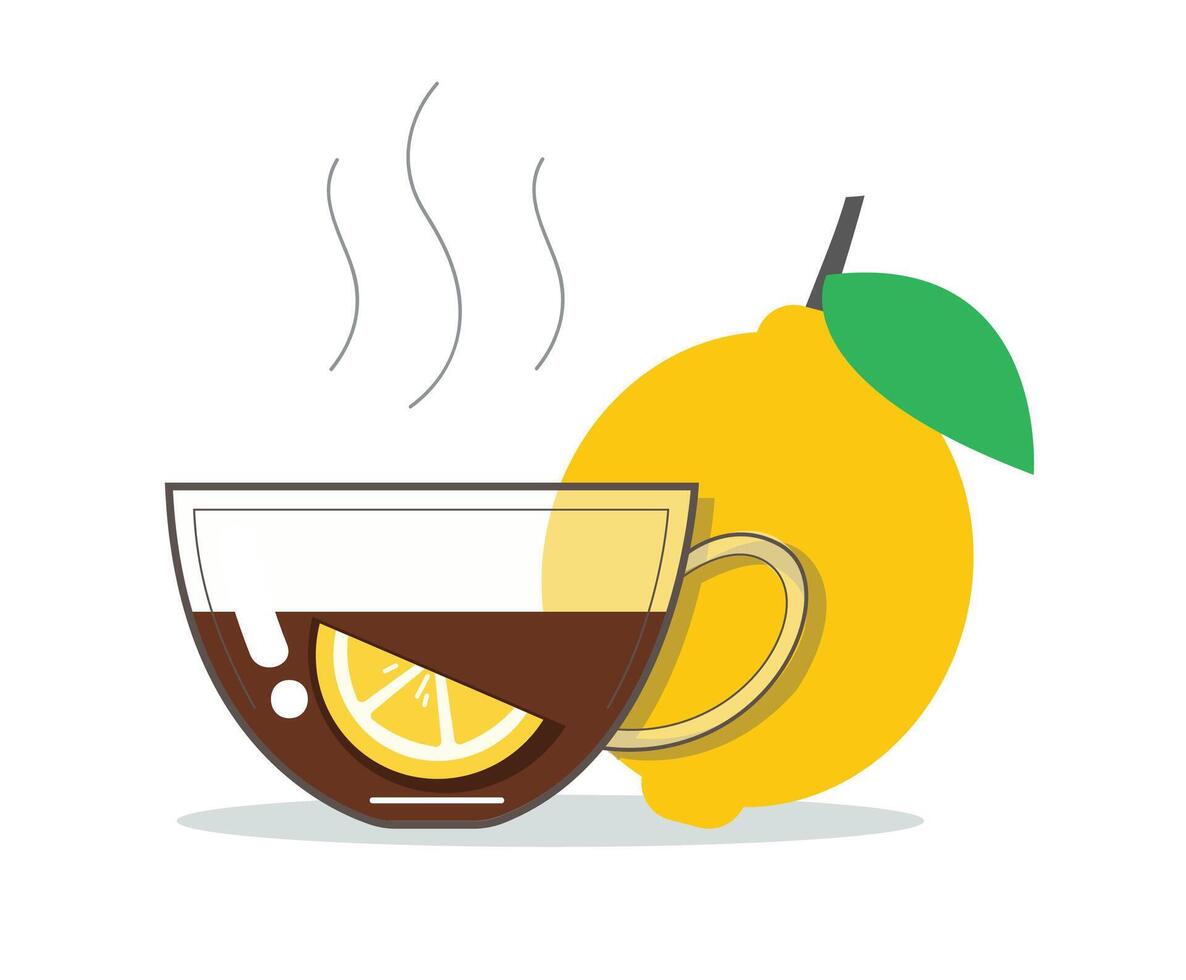 Hot Tea with Fresh Lemon illustration vector