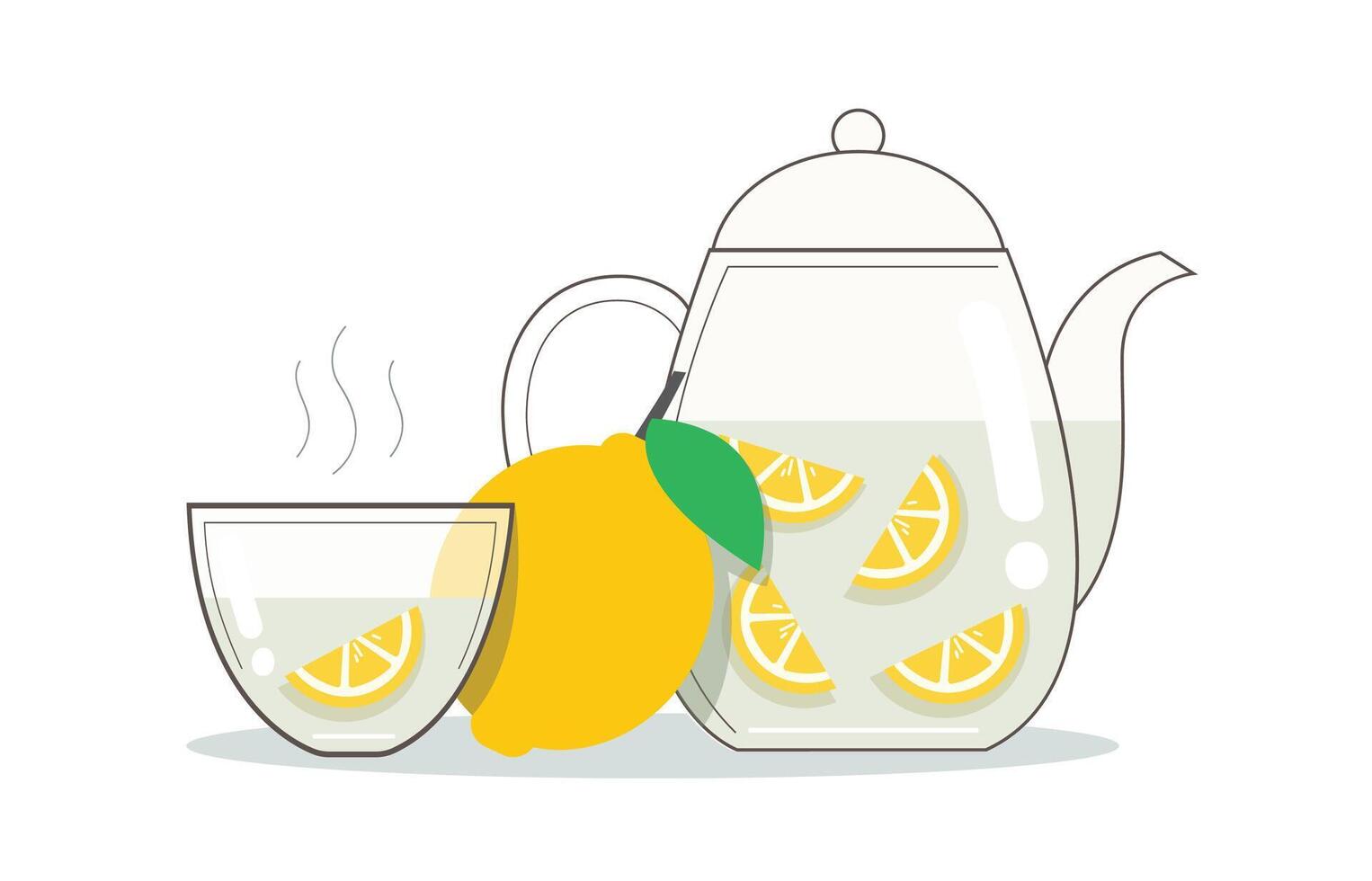Hot Lemon Tea with Fresh Lemon illustration vector
