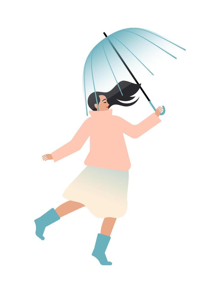 Young woman with umbrella dancing on a cloudy day vector