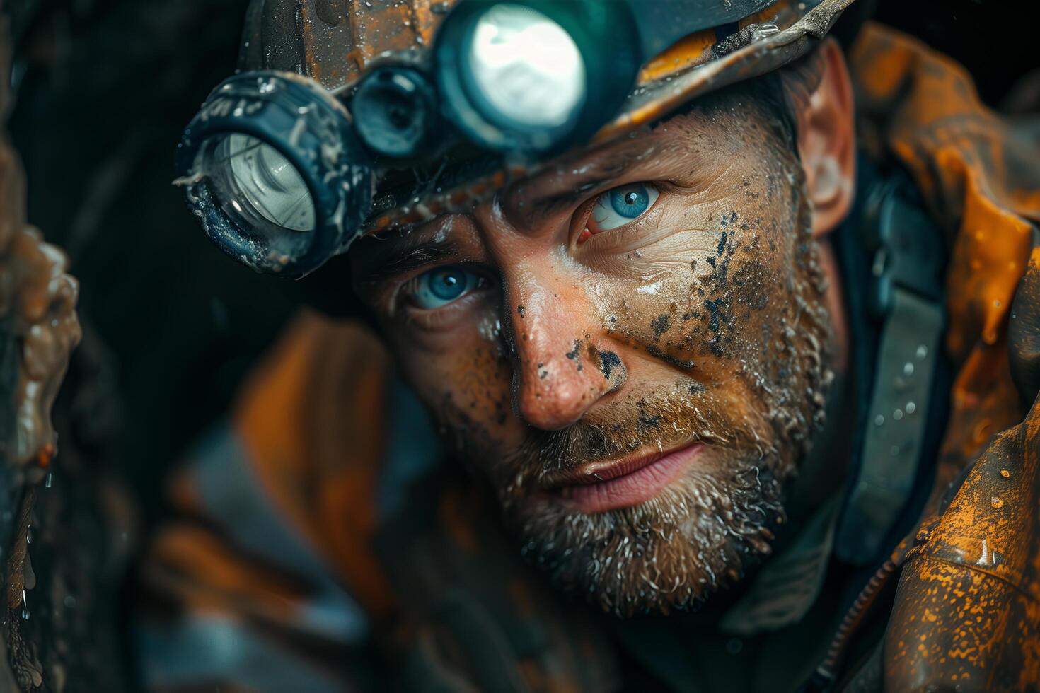 A man with a helmet and goggles in a muddy area photo