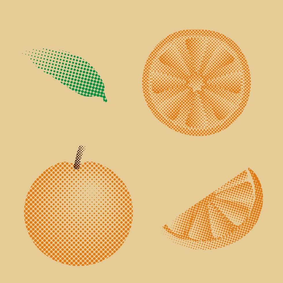 orange and its parts in pixel art style, retro style vector