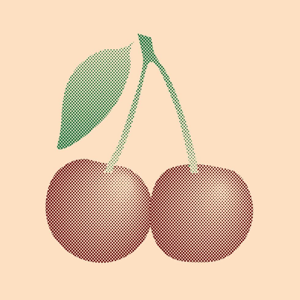 Cherry in pixel art style and retro style vector