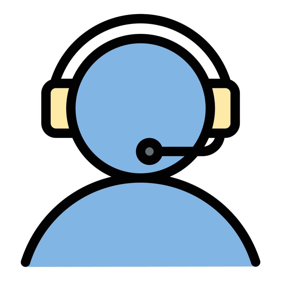 Call Center Icon Customer Support and Communication in Flat Line Color Style. vector