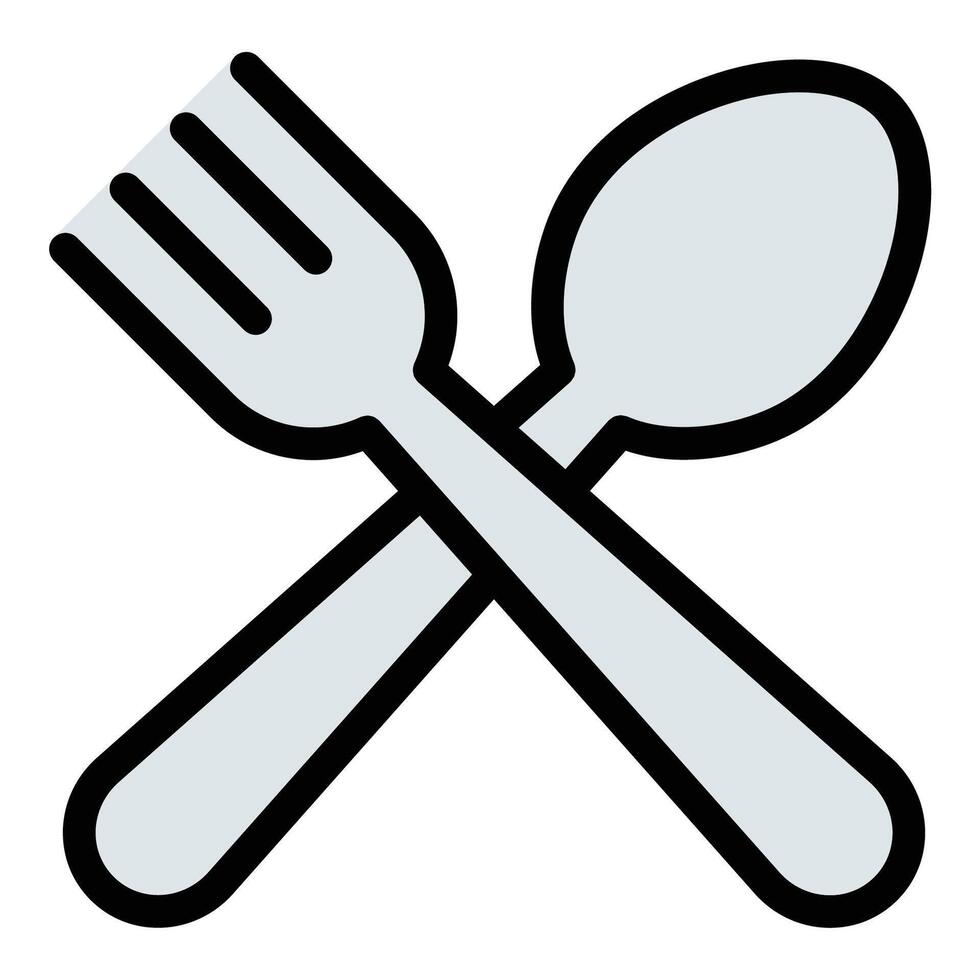 Restaurant Icon Fork and Spoon Crossed Over a Plate in Flat Line Color Style. vector
