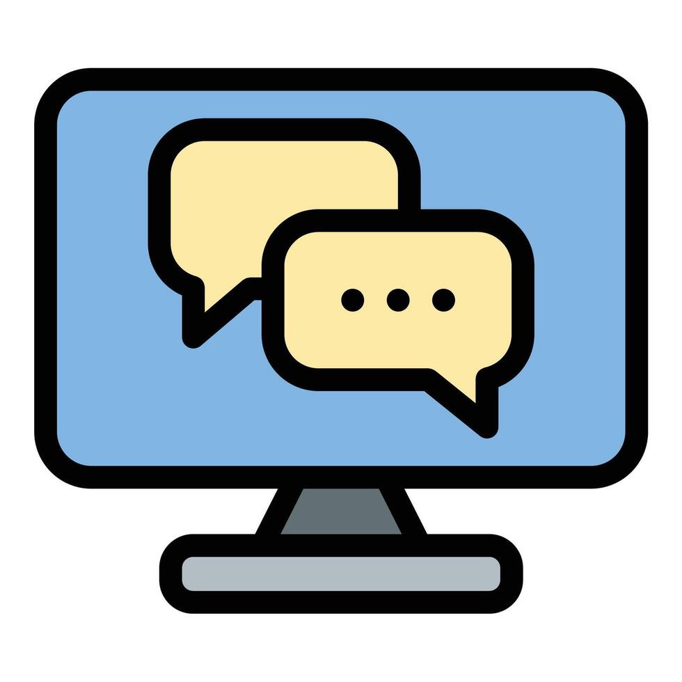 Online Support Icon Digital Assistance and Help in Flat Line Color Style. vector