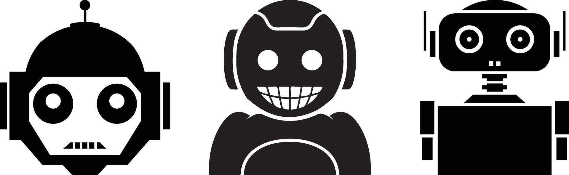 Three Retro Robot Icons Classic, Smiling, and Simple Designs vector